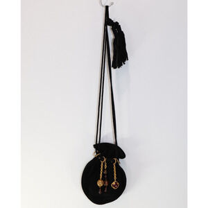 C0 Vintage DOMINIQUE AURIENTIS Black Velvet Pouch Bag Purse With Charm Dangles